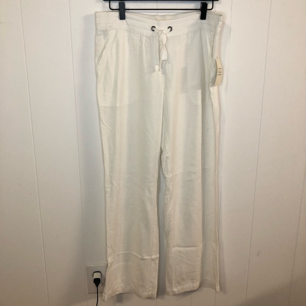 Per Se NWT White Drawstring Lounge Linen Blend Pants Medium